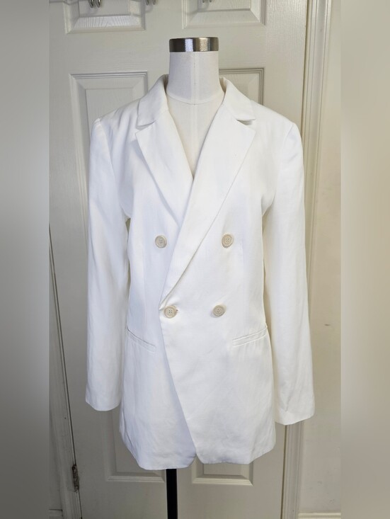 LOFT Jackets & Blazers - LOFT Double-Breasted Linen White Blazer Size 10